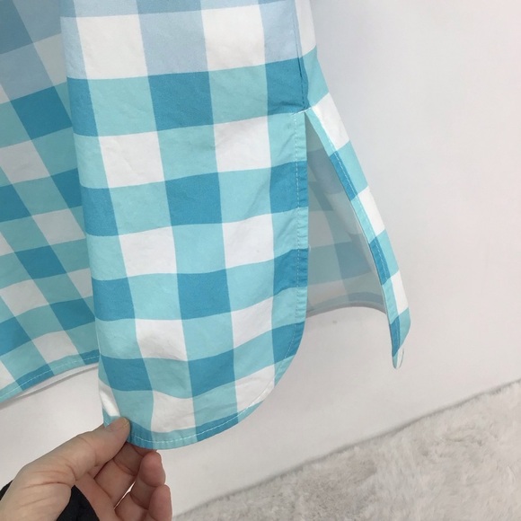 Ming Wang Women’s Ruffled Cotton Gingham Blouse Spring Casual Tan/Blue Size Med - Picture 9 of 11